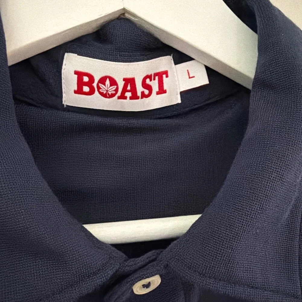 Boast Mens Navy Blue Short Sleeve Cotton Blend Pique Polo Shirt Size Large